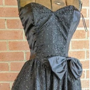 Vtg Jessica McClintock Gunne Sax Strapless Party Prom Dress Black Glitter Sz 7/8